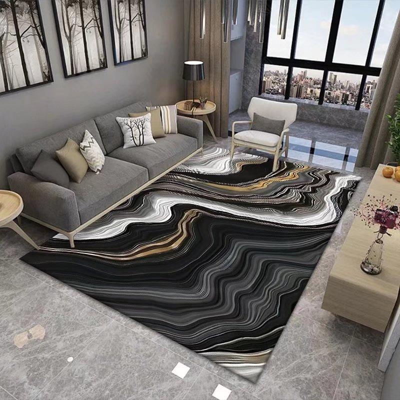 Modern Abstract Carpet Texture Art Anti Slip Carpet Gold Foil Line Geometric Wave Ink Painting Living Room Decoration Carpet