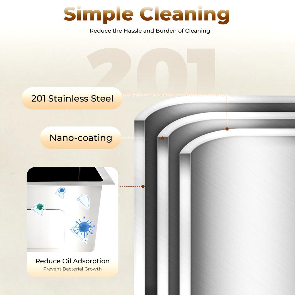 16x12 Inch Stainless Steel Kitchen Sink – 201 Stainless Steel with Nano Coating – Complete Set with Faucet, Soap Dispenser & Drain Basket – Black/Grey