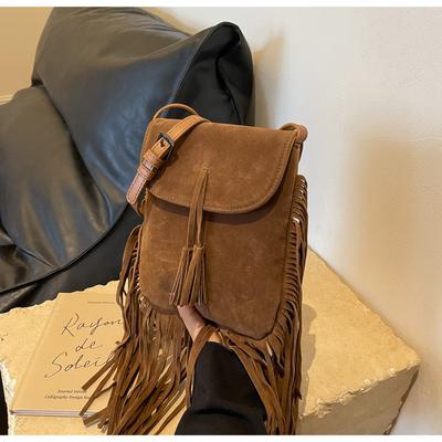 Frosted Retro Small Bag Women's Autumn and Winter New Fashion Shoulder Messenger Bag Popular Fringed Bucket Bag