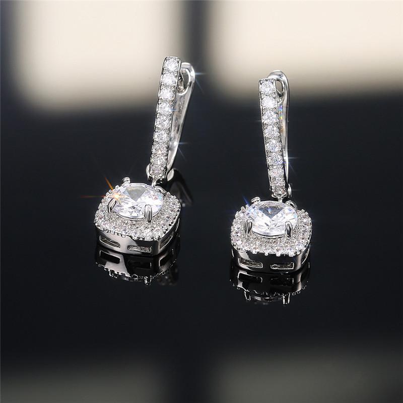 925 Sterling Silver Trendy Square Shape Drop Earrings Brilliant Bridal Engagement Wedding Jewelry Elegant Female Dangle EarringGood product