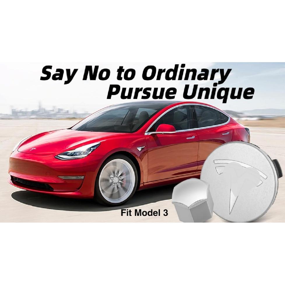 Wheel Cap Kit For Tesla Model Y/Model 3, For 19“ Wheels Only, 4 Hub Center Caps + 20 Lug Nut Covers + Puller And Screwdriver For Untalling, Silver