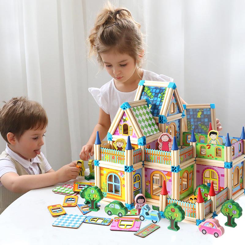 Wooden Castle Building Blocks Set For Kids With Diy Construction And Parentchild Interaction