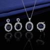 Elegant CZ Gemstone Pendant Necklace Set With Earrings Ring Women Blue Red Yellow Green Purple White Zircon Jewelry