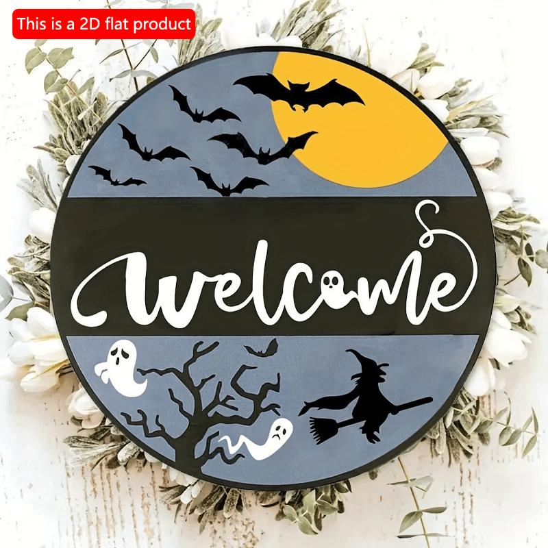 2d Flat 20*20cm, Popular Home Decoration Halloween Ghost, Wooden Circular Logo Creative Decorative Plaque, for Home, Kitchen, Garden, Bedroom, Bar