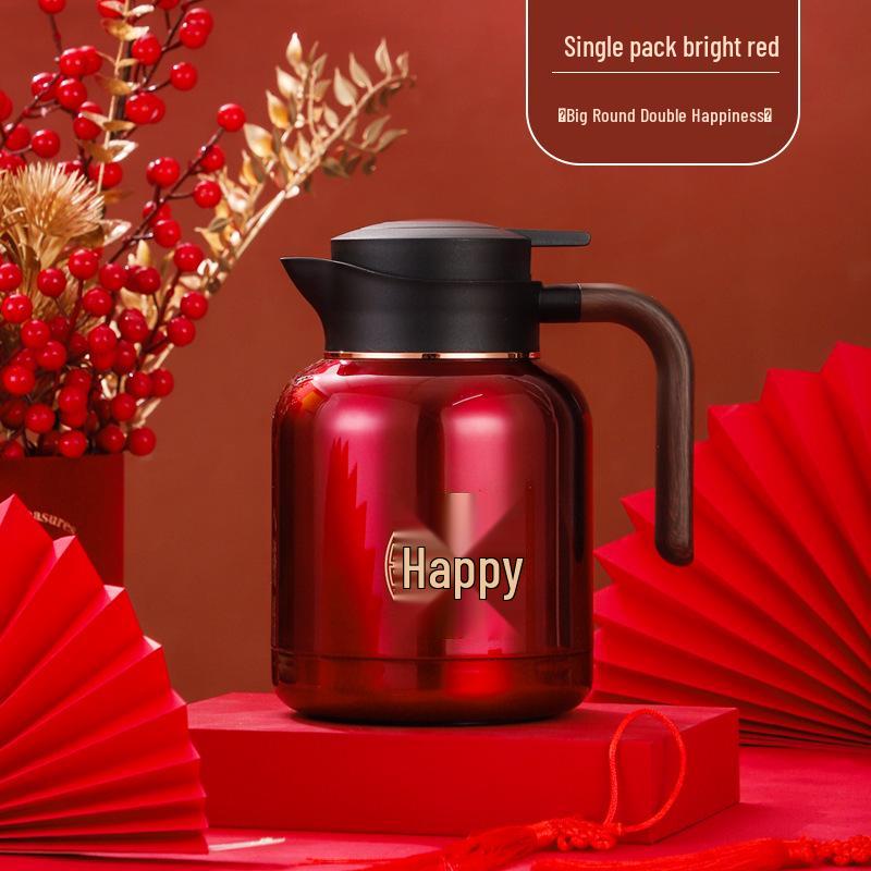 

Red Wedding Thermos Set: 304 Stainless Steel Infuser Pot, Warming Pot, Dowry Gift Box, and Party Favors Kettle. 1.5L - 24-Hour Insulation