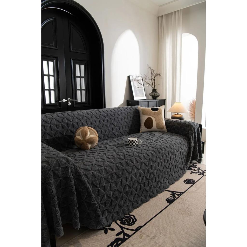 Funda Sofa Living Room Footprint Jacquard Thick Warm Sofa Throw  Winter Sherpa Camping Picnic Sofa Cover