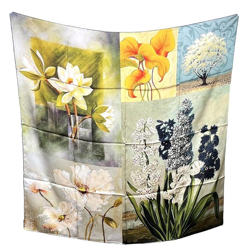 Elegant Temperament Fresh Plant Silk Scarf Shawl Silk Scarf Women'S Square Scarf Silk Women'S Mulberry Silk Silk Scarf Shawl