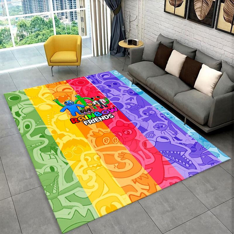 Tappeto Tappeto Gioco Cartone Animato 3D R-Rainbows Friends per Camera da Letto Soggiorno Divano Sala Giochi Zerbino Decorazione Casa, Tappeto Area Bambini Antiscivolo