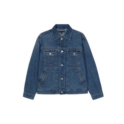 Solid Color Button Down Collar Long Sleeve Denim Jacket Men Jackets Dark-Blue 444552-65