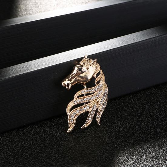 Yousheng Retro Rhinestone Horse Brooch Pin Women Men Zinc Alloy Horse Head Lapel Pin Animal Sweater Dress Suit Clothing Accessories Jewelry Gift