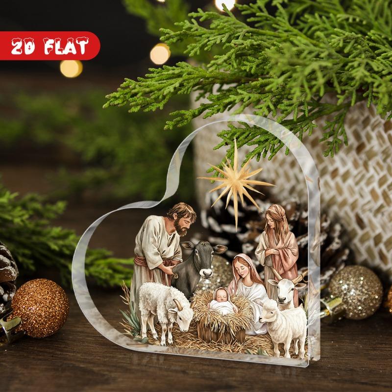 2D Flat Nativity Scene Heart Acrylic Desktop Decoration, Suitable for wall decoration, porch, room, villa, accents Home, Hallway, or Workplace - Rusti