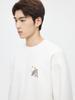 Men's White Embroidered Round Neck Hoodie - Spring/Autumn 2025, Slightly Loose Fit, Long Sleeve