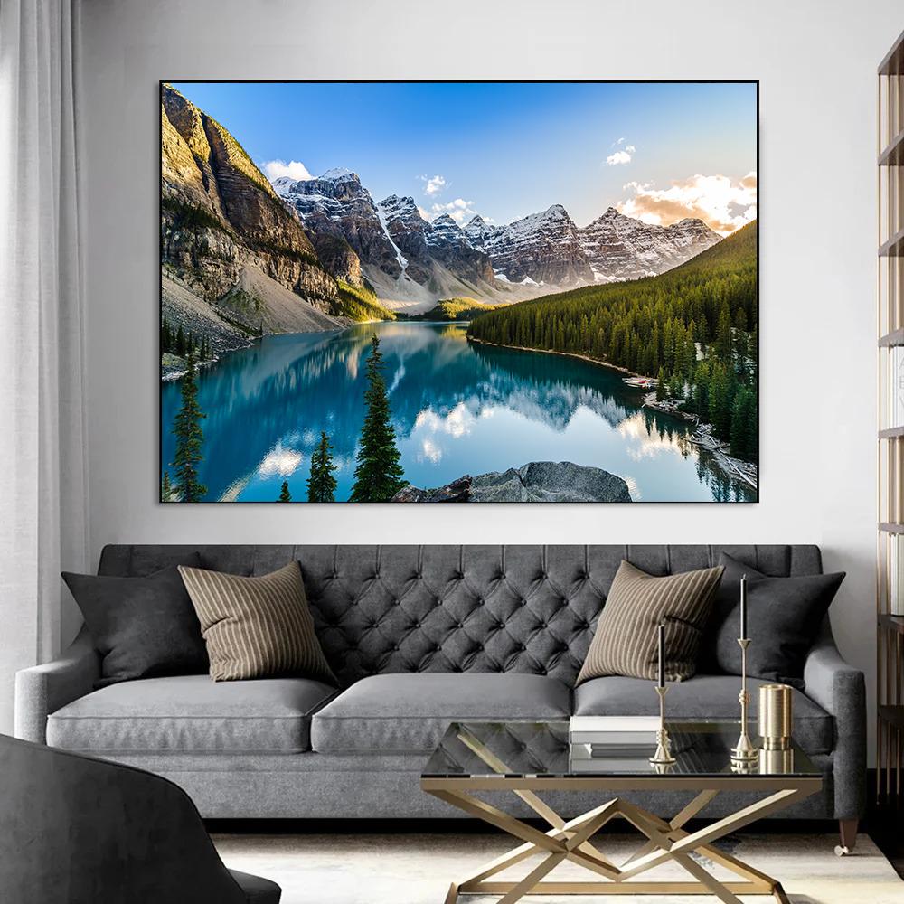 Canvas Poster Modern Art Lake Light Mountain Color Mountain Water Painting Beautiful Scenery Living Room Home Decoration Wall Art Home Decoration