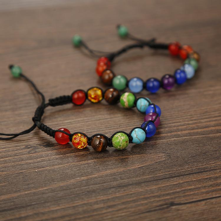 13 8Mm Natural Stone Seven-Color Rainbow Stone Beads Hand-Woven Bracelet B005
