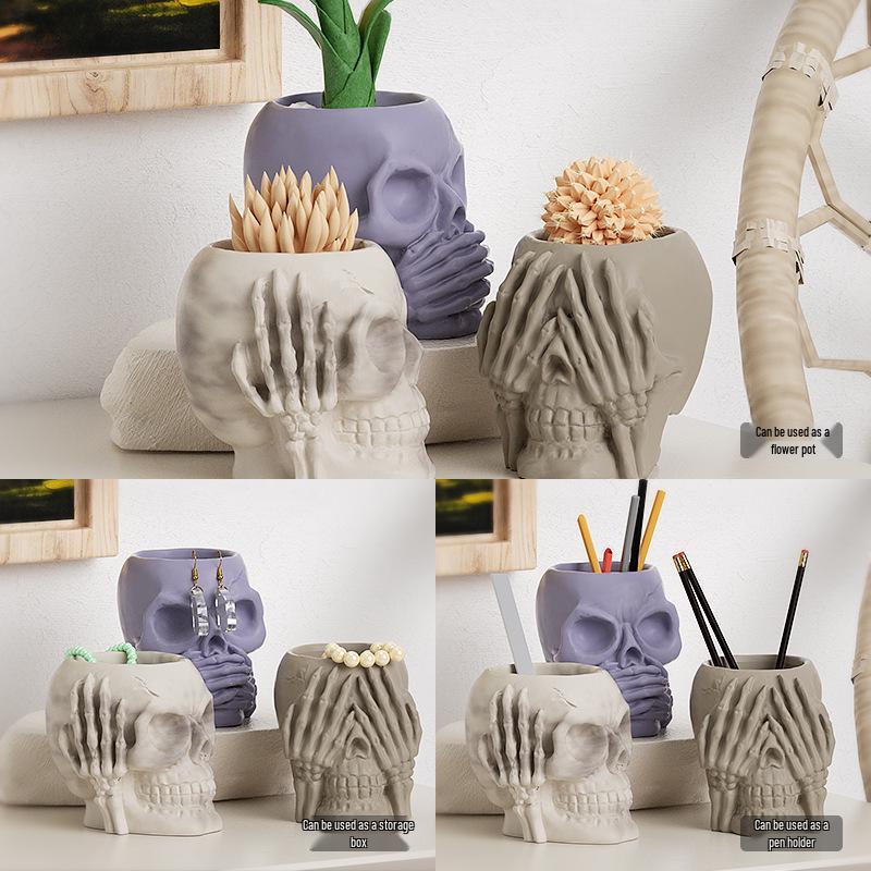 DIY Epoxy Skull Ear Muffs & Mask Pen Holder Mold - Halloween Silicone Ornament Box