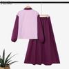 ZANZEA Women Long Sleeve Stripe Blouse and Long Skirts Casual Two Piece Sets