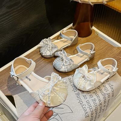 Baby Mädchen Sommermode Weiche Leichte Elegante Perlen Schleife Flache Sandalen Kinder Einteilig Niedliche Cartoon Tanz Prinzessin Schuhe
