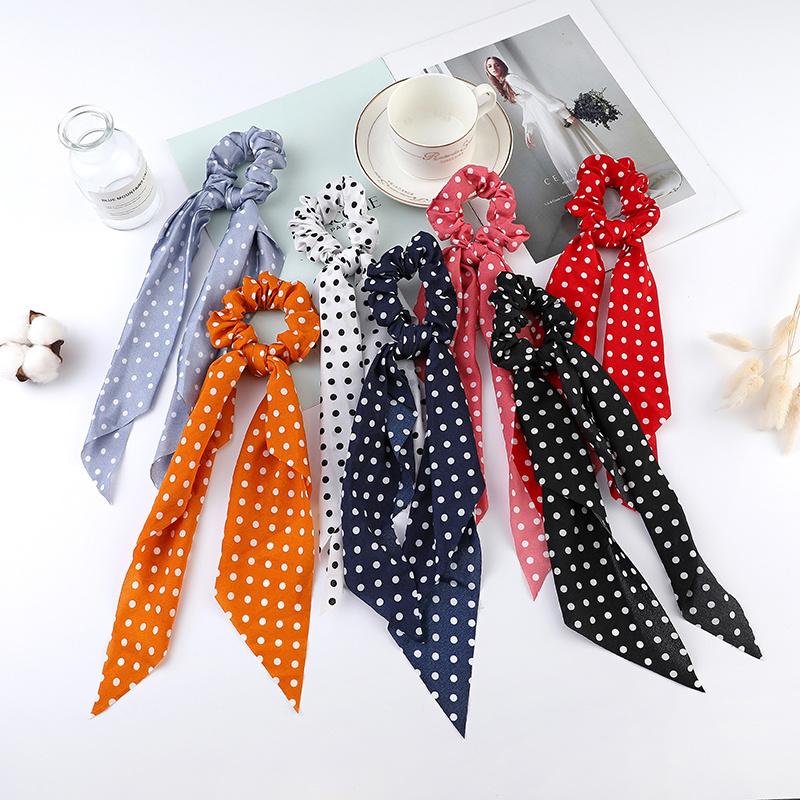 Fashion Print Chiffon Long Ribbon Scrunchies Women Girls Ponytail Scarf Elastic Hair Bands Ties Hair Accessories