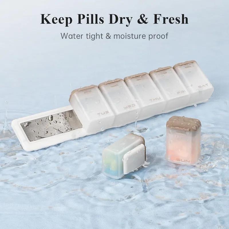 Weekly Pill Box with Magnets Daily Medication Organizer Medicine Case Container Leak-Proof Design for Supplements and Travel