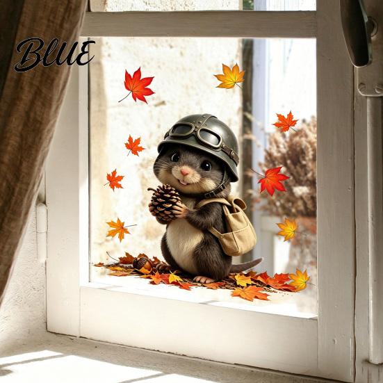 Easy to Apply Raccoon Animal Fall Stickers Window Glass Decals Cute Squirrel Decal Maple Leaf Outdoor Art Clings Autumn