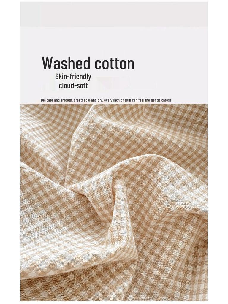 Pure Cotton Yarn-Dyed Washed Fitted Sheet: Non-Slip, Dustproof, Skin-Friendly Mattress Protector 3-Piece Set.