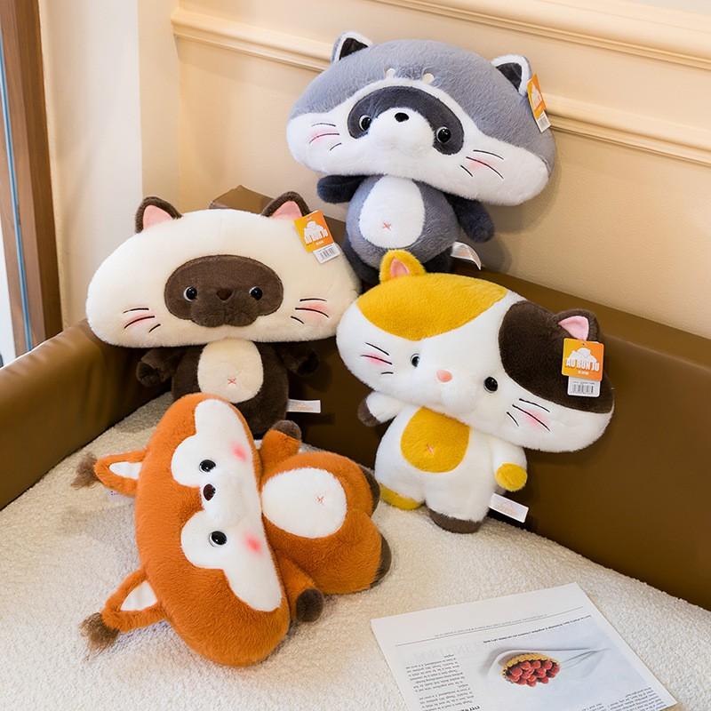 Soft Plush Squirrel Cat Raccoon Stuffed Animal Pillow Kids Adults Cozy Sleep Companion 35x40cm Short Pile