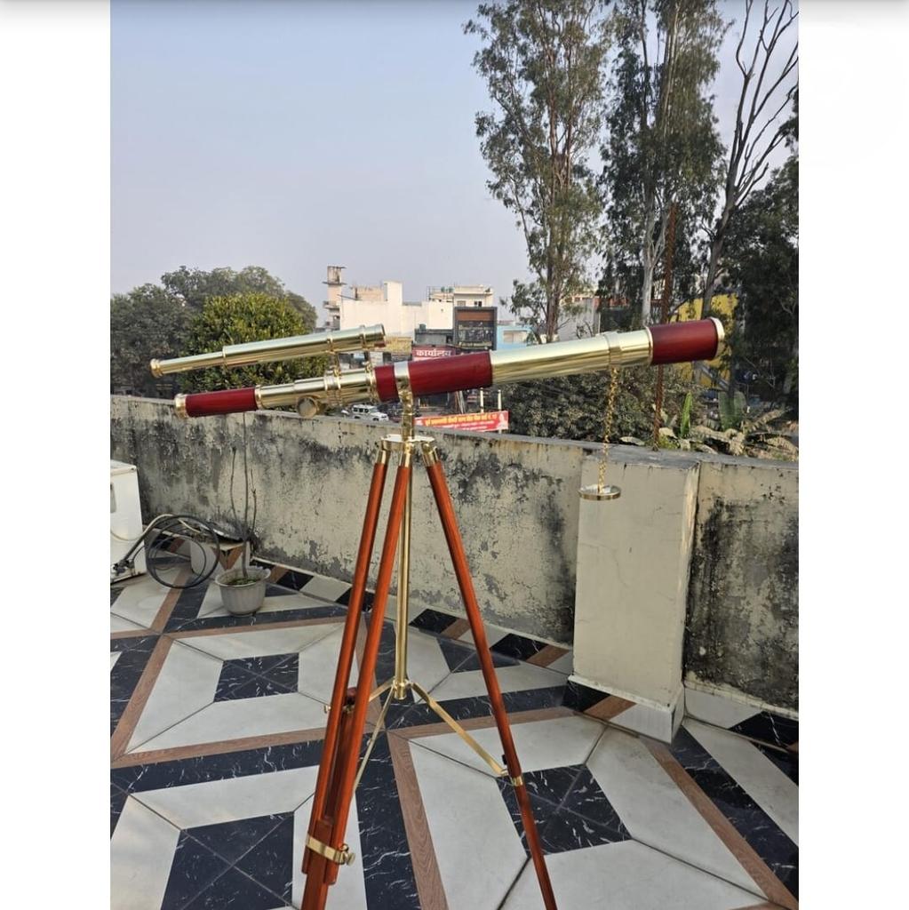 Luxury Vintage Brass Telescope with Wooden Tripod Nautical Home Decor Explorer Gift Office & Library Display