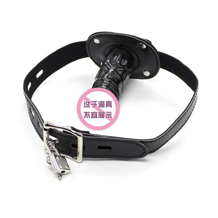 Leather Silicone Penis Mouth Ball Gag with Lock Fetish SM Bondage Restraints Oral Dildo Plug Harness for Couple Sex Game Sex Toy