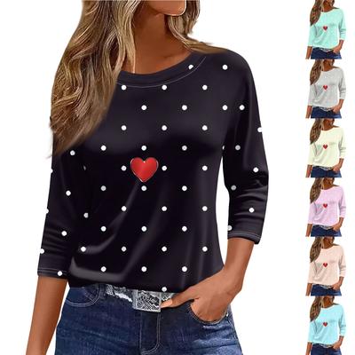 Top Casual de Moda para Mujer de Manga Tres Cuartos Estampado con Cuello Redondo