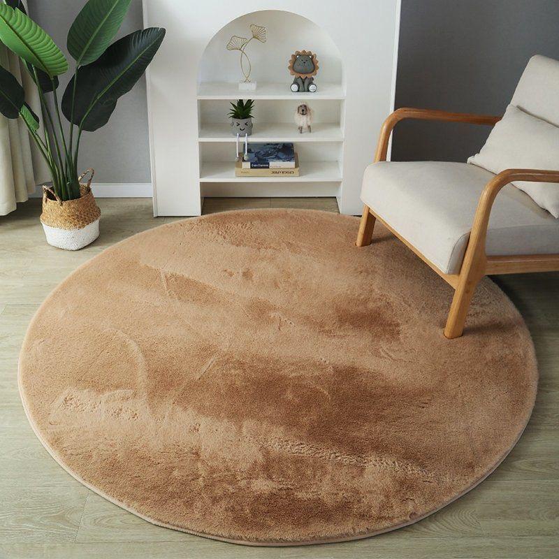 Soft Round Carpet Rabbit Faux Fur Plush Bedroom Rug White Plush Shaggy Foot Mat Children's Play Floor Carpets for Living Room