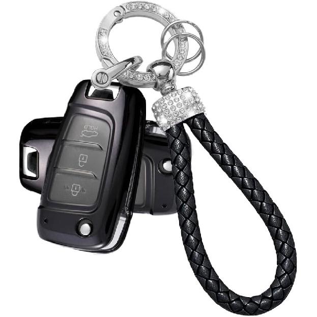 Key Fob Cover Case Compatible with Hyundai Venue Accent Kona SE Santa Fe Palisade Key Shell Protector with Bling Keychain 3 Button B Red