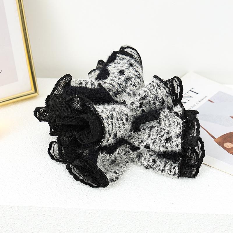 Korean Elegant Black Velvet Lace Women's Hair Tie for Ponytail or Bun