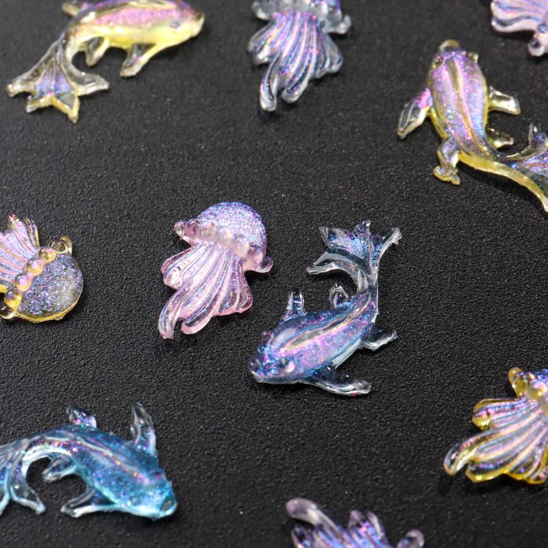 30/50/100ks Delfín Medúza Ozdoby na nehty Žralok Hvězdice Série Mořští živočichové Přívěsky na nehty DIY Nehtové doplňky
