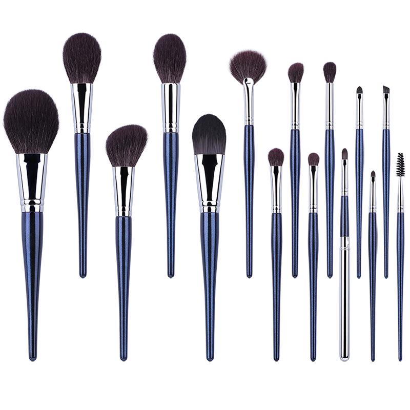 Genuine Wool 15-Piece Copper Tube Makeup Brush Set - Includes Highlight, Eyeshadow Brushes & Eyelash Comb