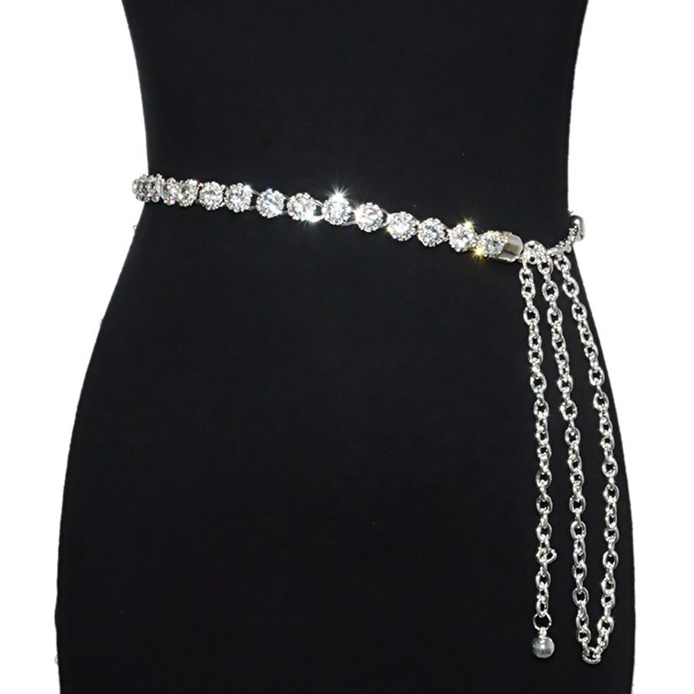 

Decorative Trendy Luxury Thin Waistband Rhinestone Waist Band Metal Chain Belt Slimming Cummerbands