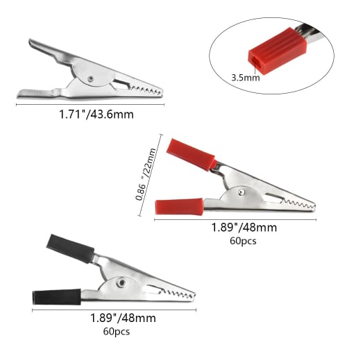 WMYCONGCONG 120-Piece Kit of 48mm Metal Alligator Crocodile Clips, Electrical Test Clamps, Battery Clips with Plastic Handles, Red and Black
