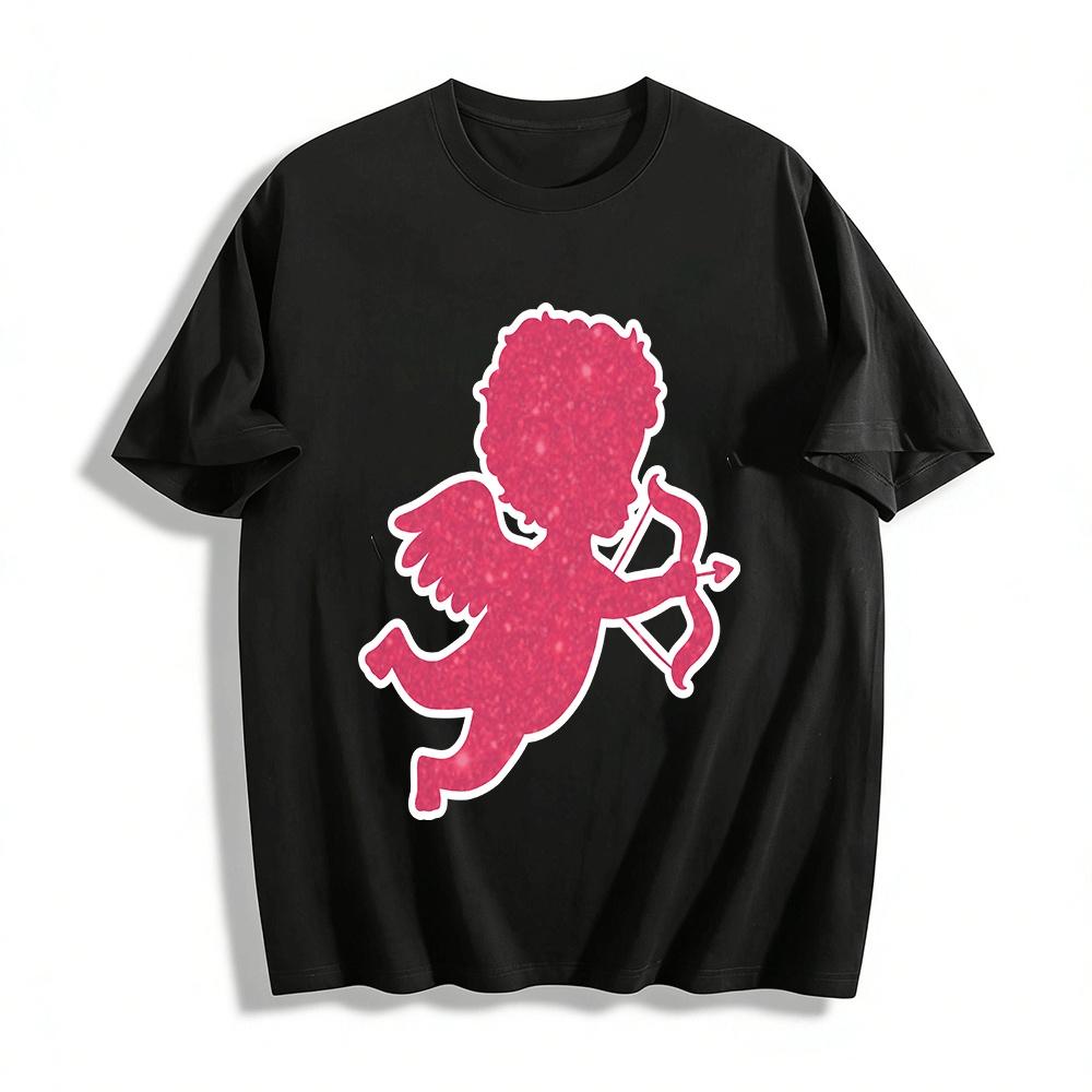 

Sparkling Cupid Print Casual Top For Valentine s Day Pure cotton T-shirt XXS