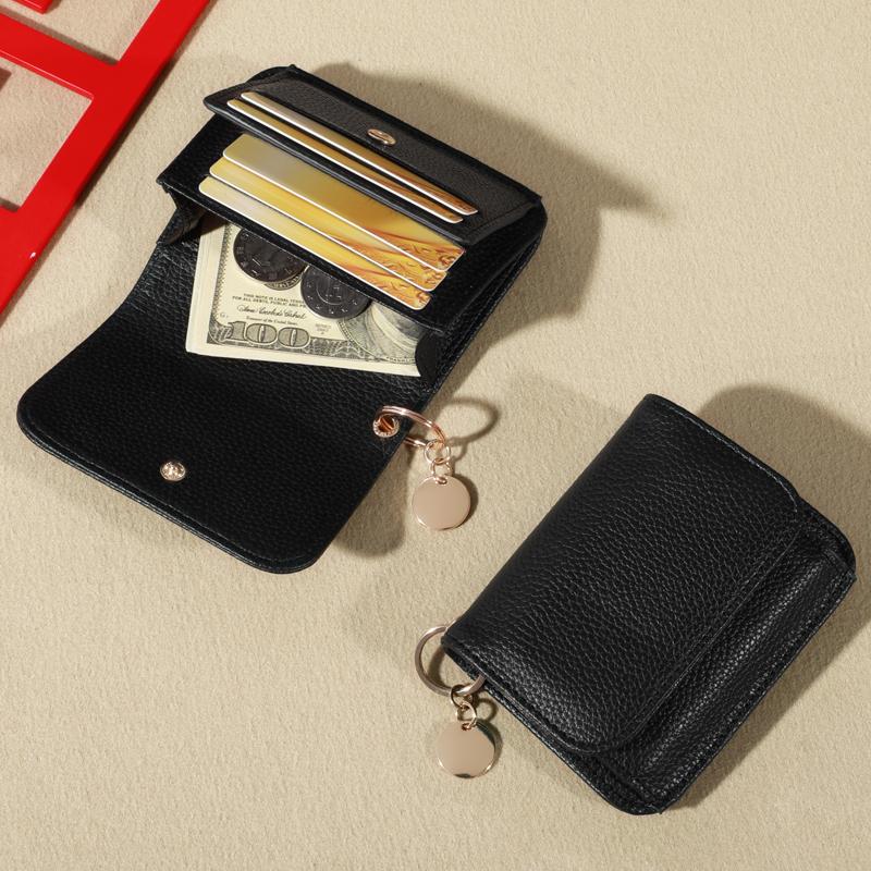 Minimalist Wallet Vintage Solid Color Short Wallet, Portable Bifold Coin Purse, Women's Credit Card Holder with Snap