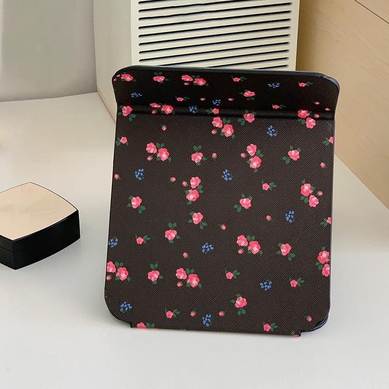 Tisch-Make-up-Spiegel Floral PU-Leder Schlicht Tragbar Handspiegel Faltbar Studenten Kompakt Niedlich Taschenspiegel