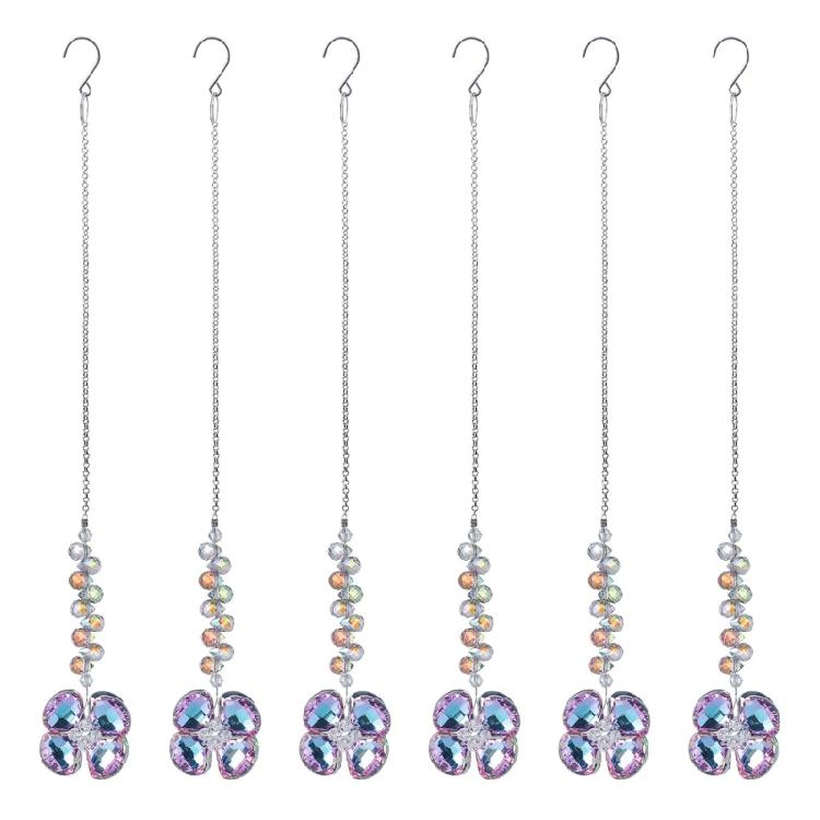 6 Piece Artistic Mineral 4 Leaf Shamrock Hangings White Mineral Wind Chime Upgrades for Attractive Spectrum Displays