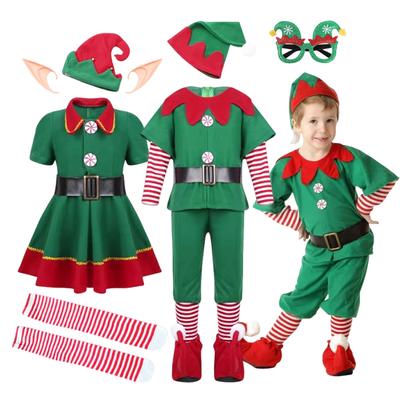 Mergaitės berniuko Kalėdų elfų kostiumai Kalėdų Senelio kostiumas Festivalio suaugusiųjų šeimos Helovino Cosplay rinkiniai Žalių elfų drabužiai