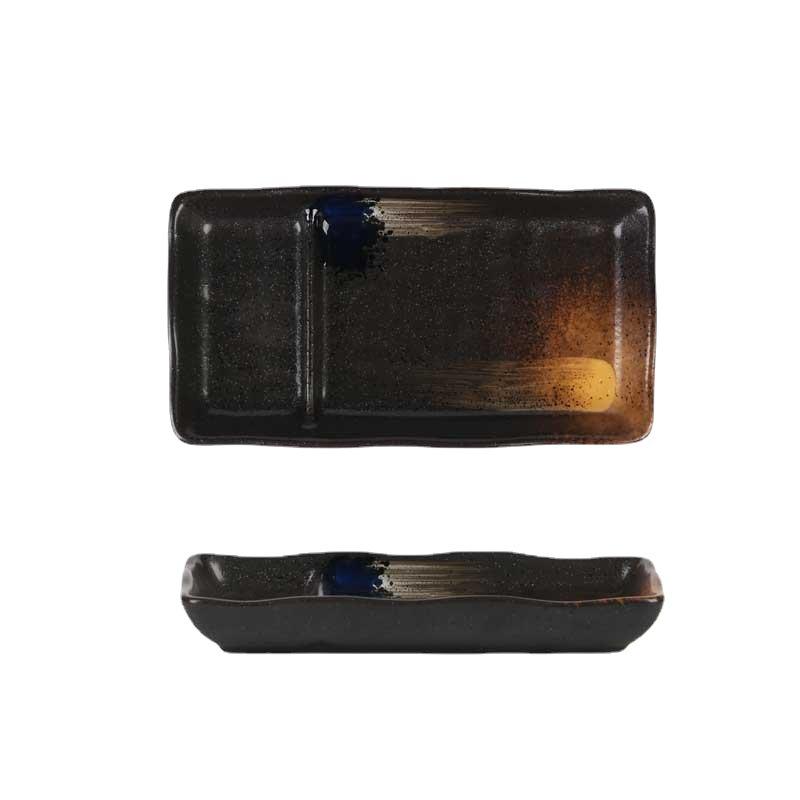 Ceramic Partition Plate Creative Household Use Vinegar Plate Double Plate Cake Sushi Dessert Snack Cold Dish