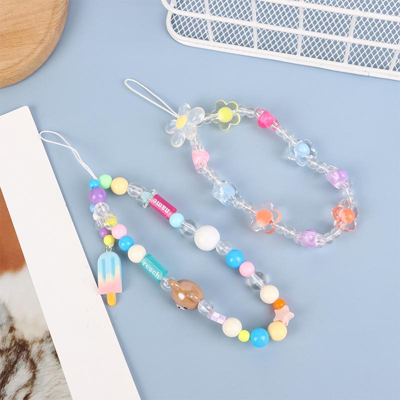 Flori telefon lanț căpșuni mărgele pandantiv farmec dulce bowknot agățat frânghie anti-pierdere curea încheietura mâinii geantă decor