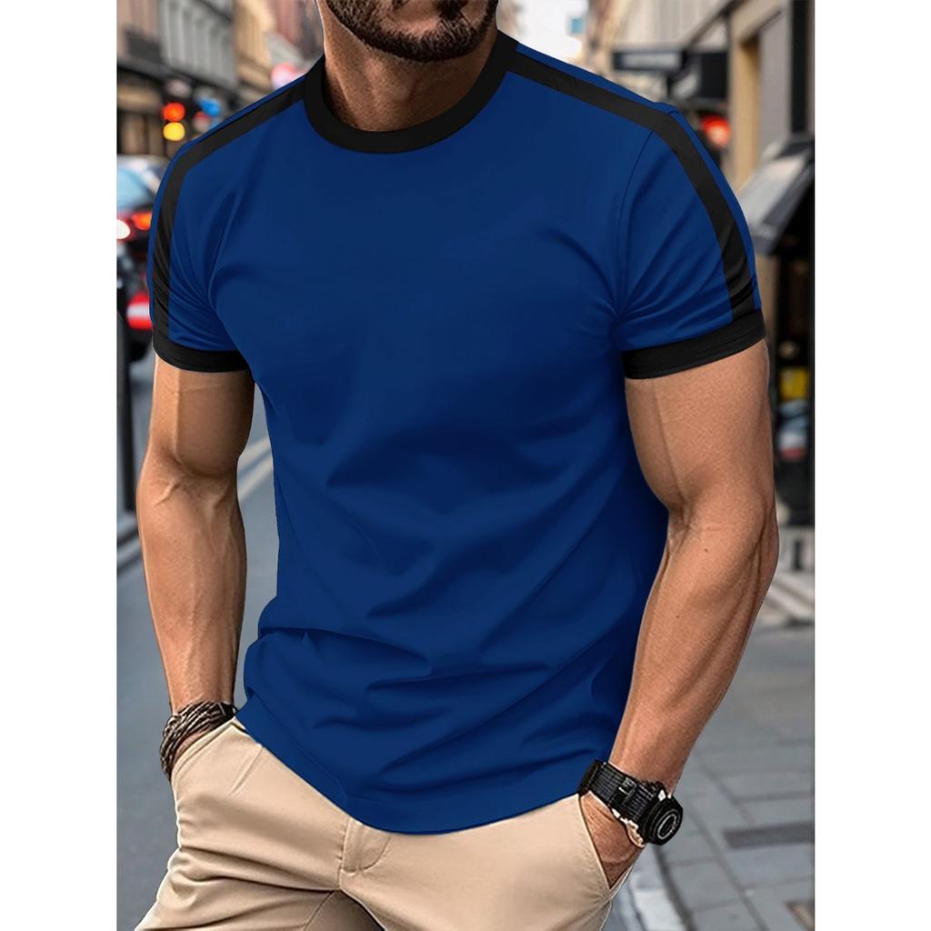 Summer Color Blocking Short Sleeved T-shirts for Sports and Fitness Men's T-shirts