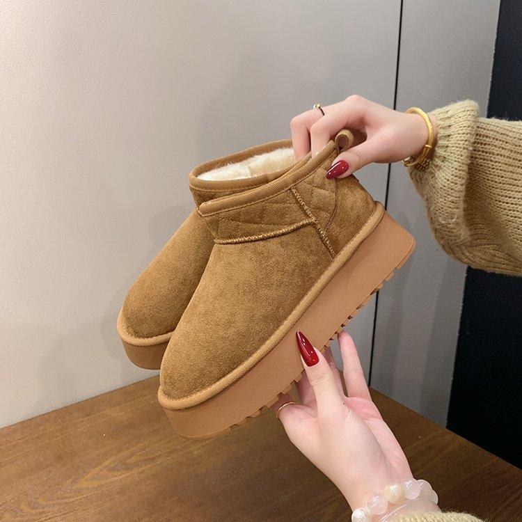 Zhou Dongyu Has the Same Style~ Uncle's Wool Integrated Velvet Thick-soled Snow Boots Women's 2025 Winter Cotton Shoes Short Boots