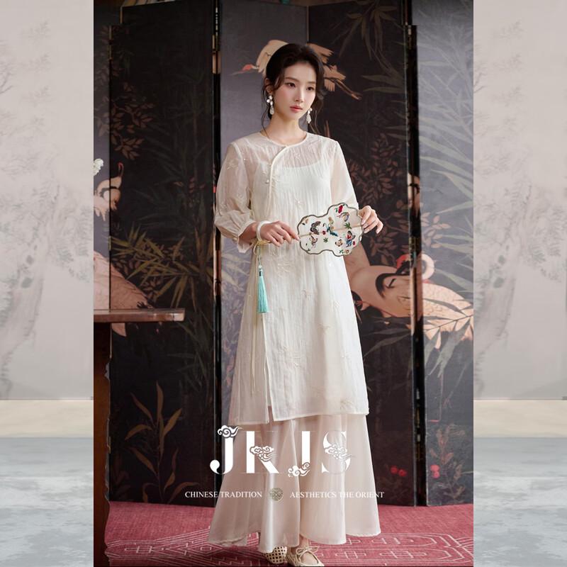 JK&JS Chinese Style Embroidered Tencel Linen Dress