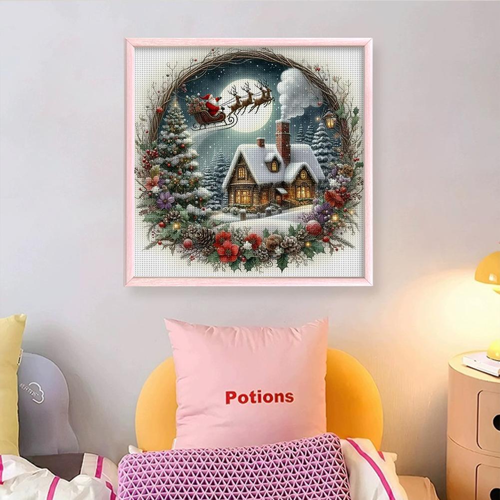 Full Embroidery Cotton Thread 14CT Counted Wreath Cross Stitch 40x40cm