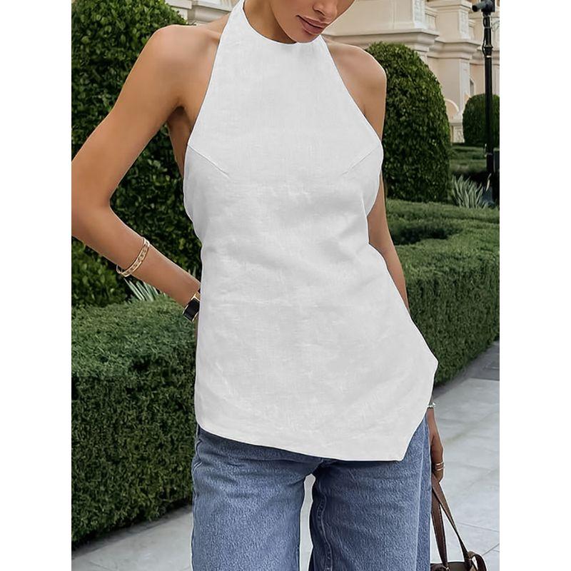 European and American Sleeveless Top Women White Design Sense Backless 2025 Casual Vest All-Matching Summer Vacation