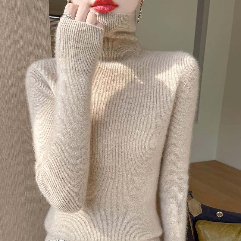 Korean Style Slim Fit High-Neck Sweater for Women - 2024 Autumn/Winter Long Sleeve Knit Base Layer