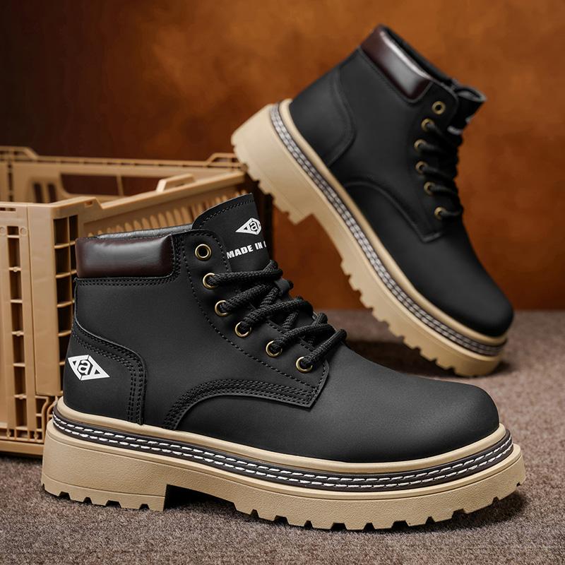 Men S High Top Boots, British Mountaineering Trend Casual Men S Shoes, Retro Thick Soled Workwear Leather Boots 39